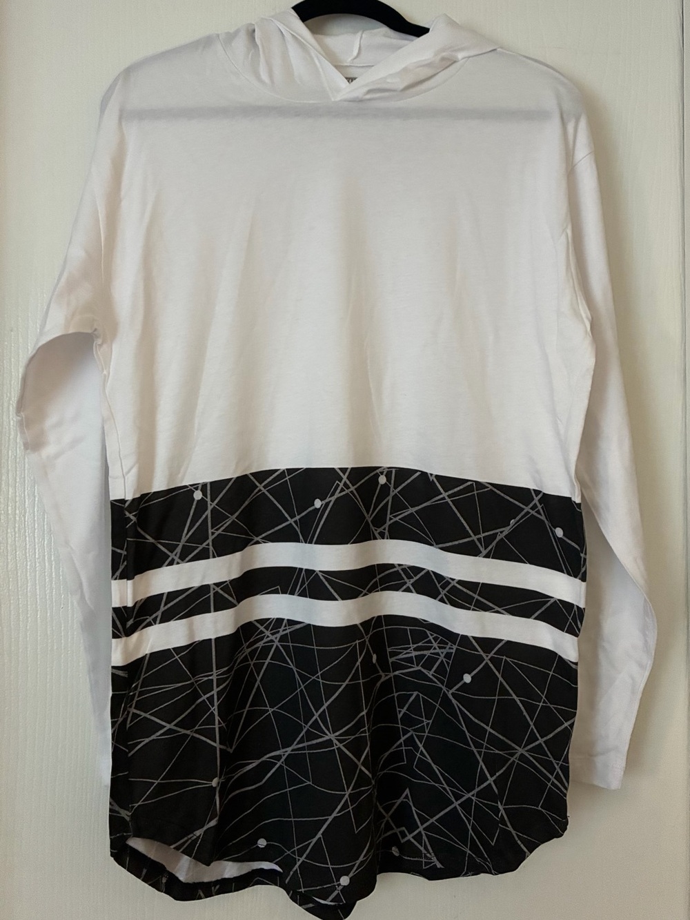 Men's White & Black Graphic Hooded Longsleeve Tshirt Hoodie Size M
